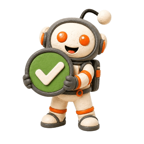 Reddit AEO Service mascot holding a delivery checkmark badge