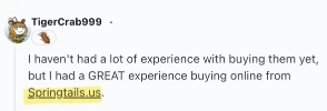 Buy Reddit Comments example showing a Reddit comment recommending Springtails.us